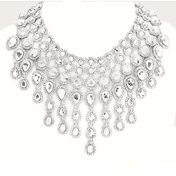 Crystal Drop Statement Bib Necklace - Picture 1 of 9